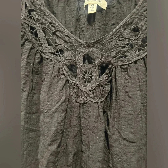 MAX STUDIO Black Flutter Sleeve Embroidered Neck Blouse / Size XS / - Picture 6 of 10